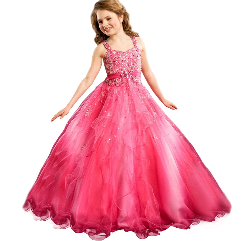 Glitz Red Little Girl Pageant Dress First Communion Gown Infant Dress Baby Long Beading Dresses Child