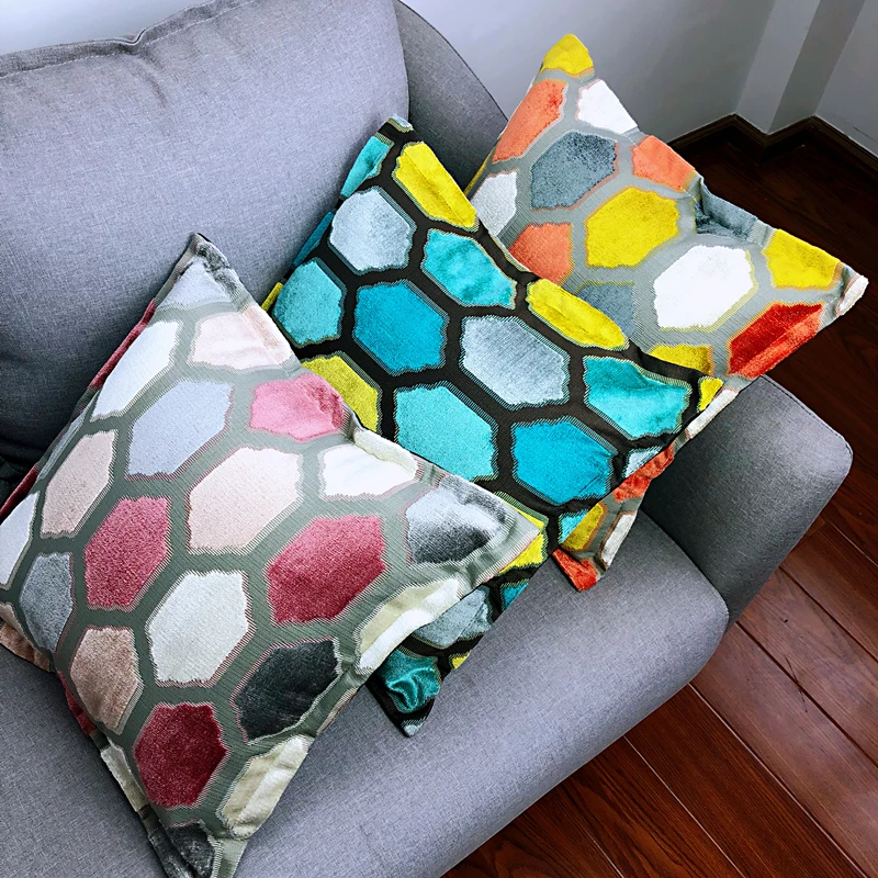 

Nordic Style Cushion Cover Geometric Cushion Yellow Decorative Pillows Black Velvet Cushions Cover Home Decor Pillow For Sofa