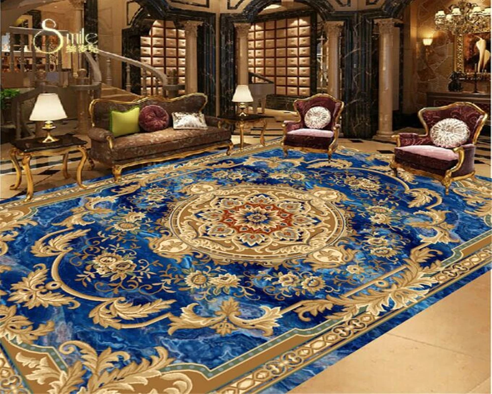 Beibehang European style marble ceiling carpet pattern floor painting 3D wallpaper home decoration zenith decorative wallpaper custom european style carpet tiles 3d floor painting mural non slip waterproof self adhesive bedroom living room floor wallpaper