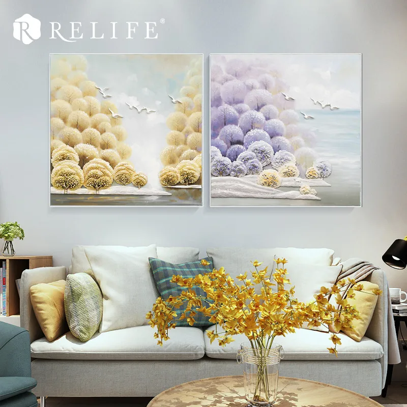 

Natural Landscape Tree Acrylic Oil Paintings for Living Room on the Wall Home Decor