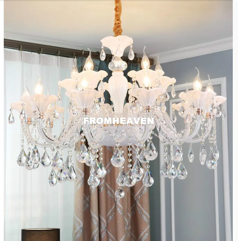 

Free Shipping Pure White Crystal Chandelier Pendant lustre de cristal Decoration Tiffany Pendants and Chandeliers Home Lighting
