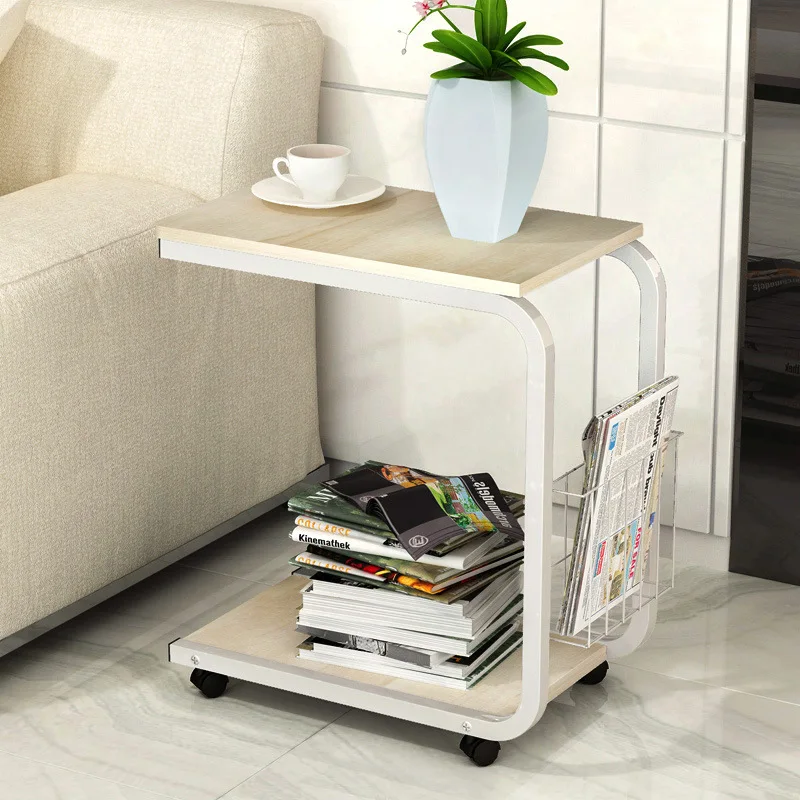 LK1694 Bedroom Corner Table with 360 Degree Brake Roller Mini Coffee Table Movable Bedside Cabinet Living Room Sofa Cabinet