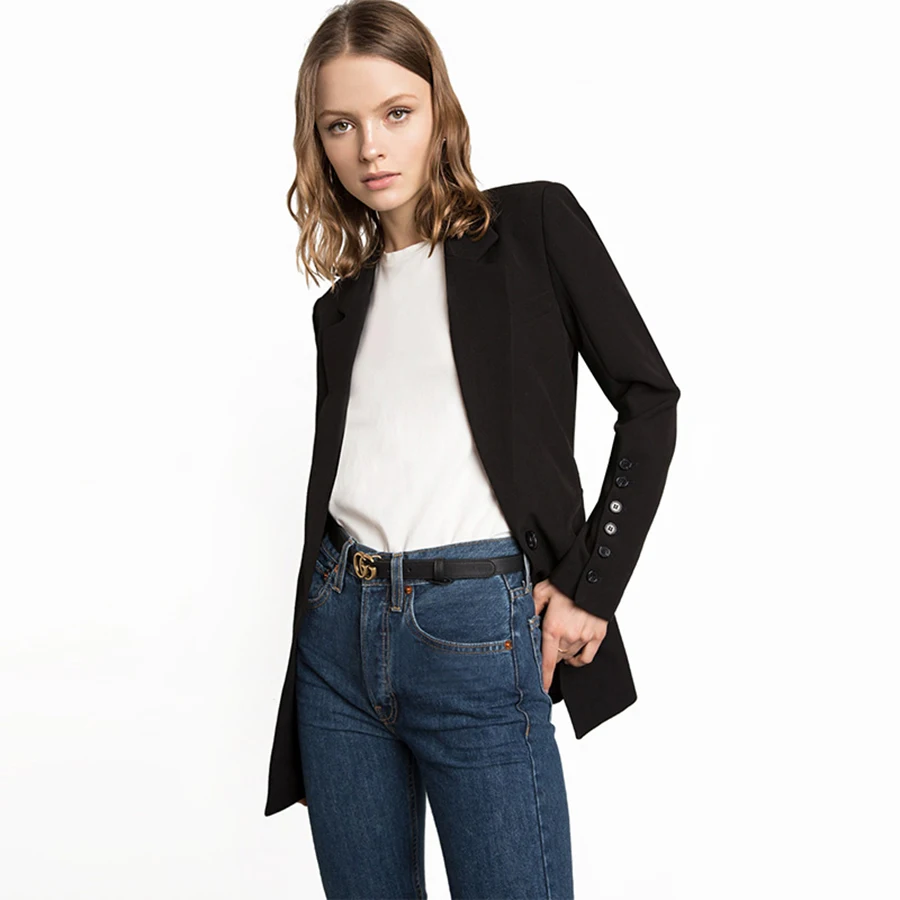 Blazer manga larga Mujer negro botón Slim gótico Blazers