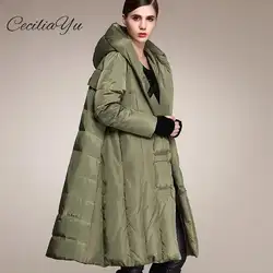 2018 Ceciliayu зима новый стиль мода пуховик Длинные сапоги до колена толстые свободные большой размеры для женщин длинное пуховое пальт