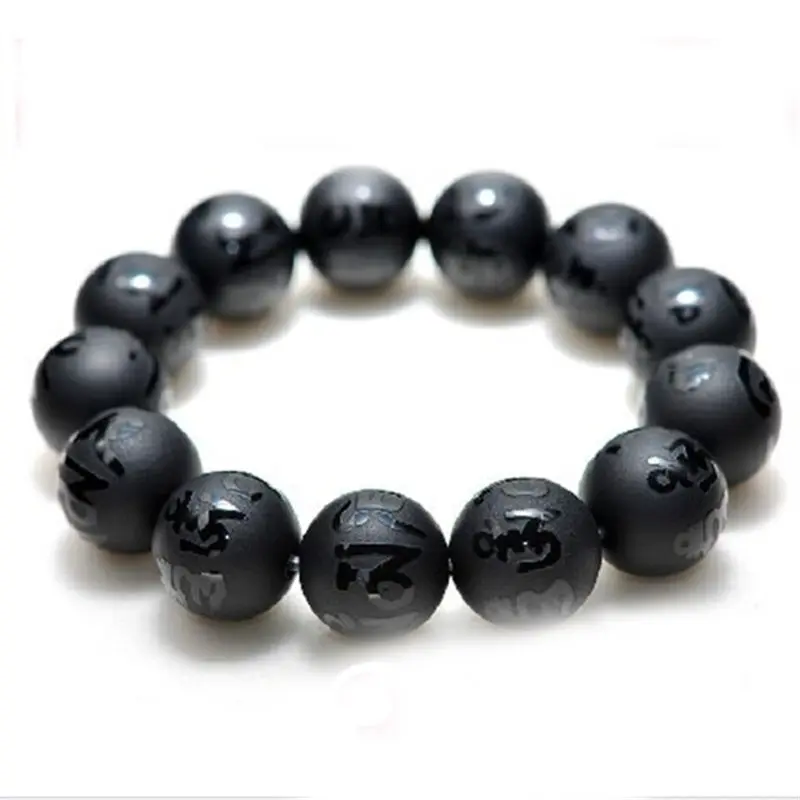 

BB-450 Tibetan Mantras Beads Bracelets Matted Black Carnelian Bracelet Tibet OM MA NI PAD ME HUM Amulet 6/8/10/12/14/16mm