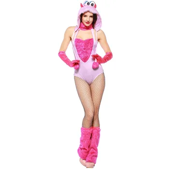 

Umorden Puff Furry Monster Costume Pink Halter Romper Women Adult Halloween Animal Cosplay Costumes