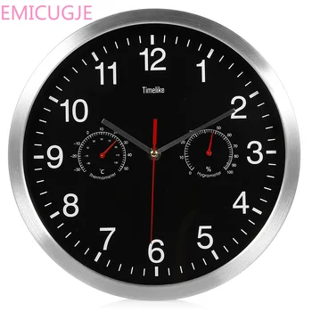 

Quiet Sweep Movement No-ticking Home Art Decor New Design 2019 Silent Quartz Metal Wall Clock Thermometer Hygrometer