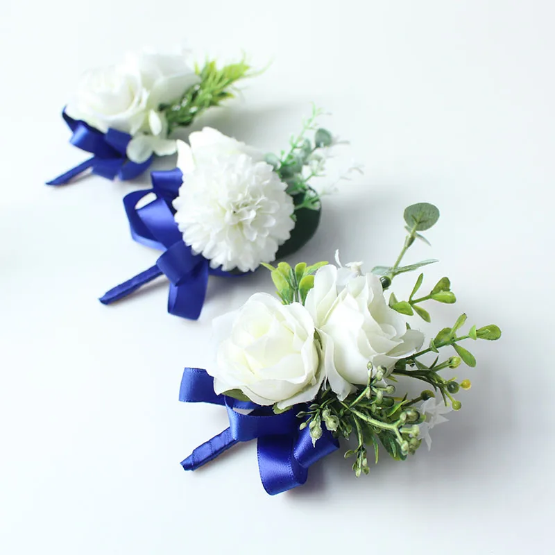 wedding boutonniere white blue groom suit decor (33)