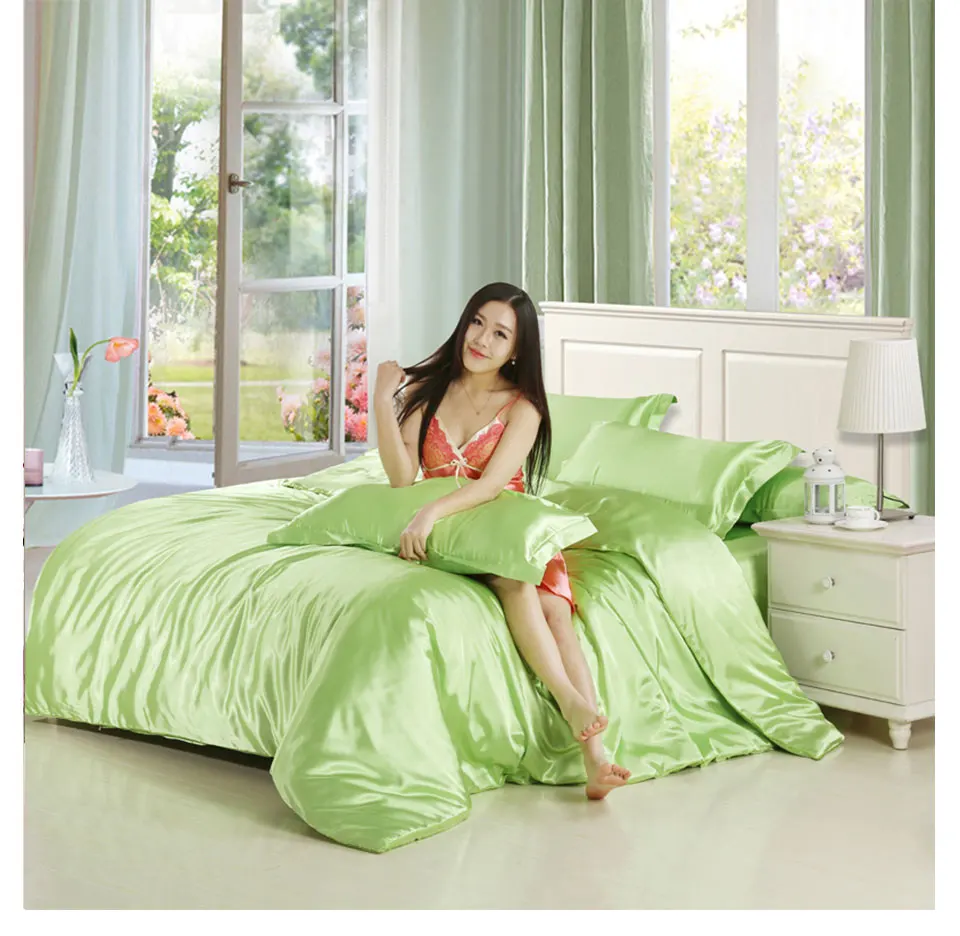 Buy Home Textile Silk Satin Bedding Sets Solid Apple
