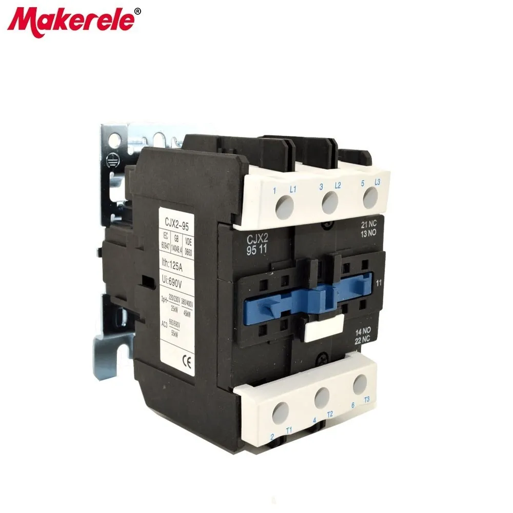 

CJX2-9511 AC Contactor LC1 95A 3 Phase 3-Pole 220V 380V 110V 36V 24V 50/60Hz Din Rail Mounted AC Contactor