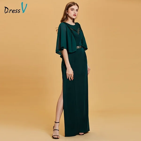 Dressv темно-зеленое вечернее платье, недорогое ТРАПЕЦИЕВИДНОЕ ПЛАТЬЕ С полурукавами длиной до пола для свадебной вечеринки, вечернее платье es - Цвет: Dark Green