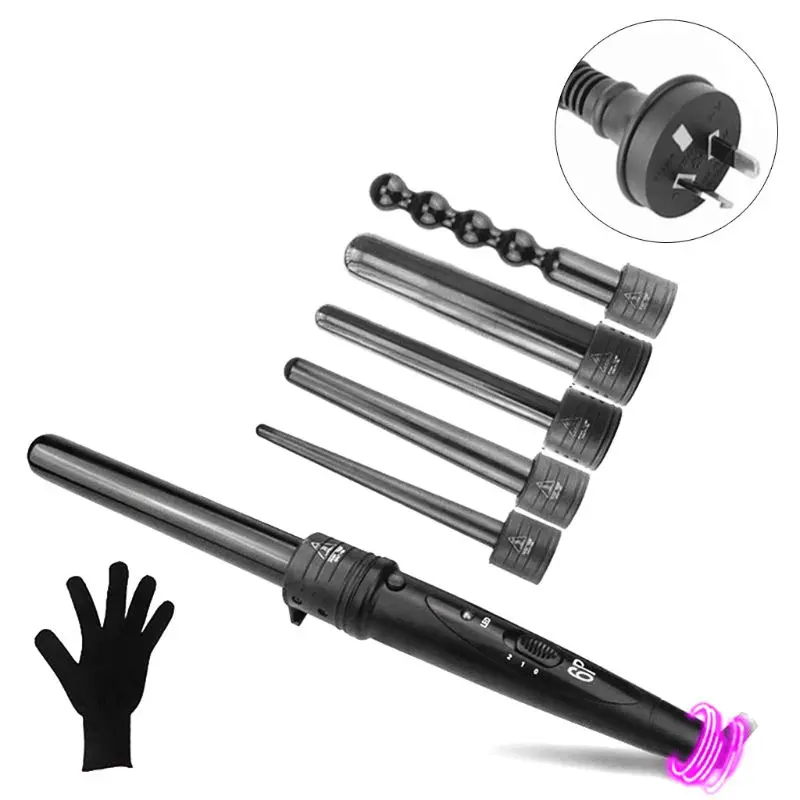 

6 in 1 Interchangeable Hair Curler Set Electric Professional Curling Iron Wand Barrel Tourmaline Ceramic Dual Voltage