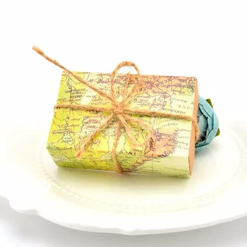 

50pcs/lot World Map Theme Wedding Party Favors Box Candy Gift Box Candy Box Birthday Party Supply Favor Bag