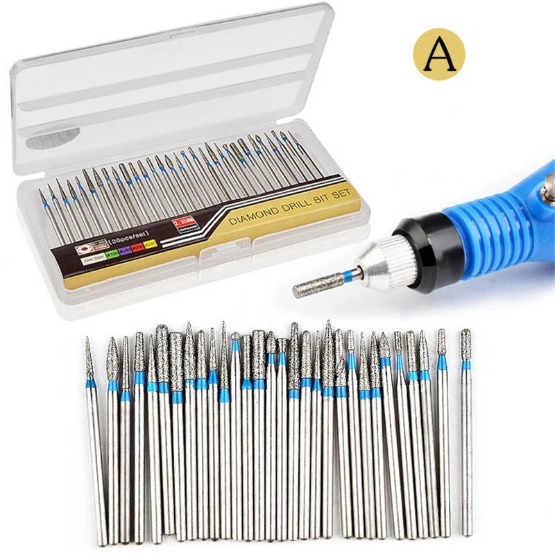 

30Pcs Rotary Diamond Milling Cutter Set Nail Bit Burr Cuticle Files For Electric Drill Machine Manicure Pedicure Drills Tool