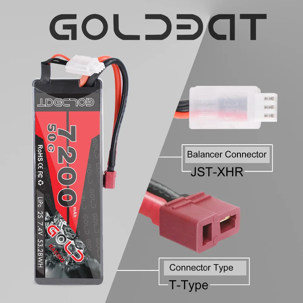 GOLDBAT 7200mAh LiPo батарея для RC 2S 50C LiPo 7,4 V с декантами T Разъем для RC автомобиля грузовик Танк Losi Traxxas Slash Truggy