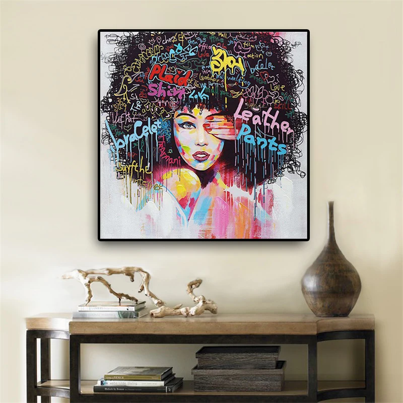 Wall art african american black abstract portrait art canvas afro women poster canvas painting for room (2)