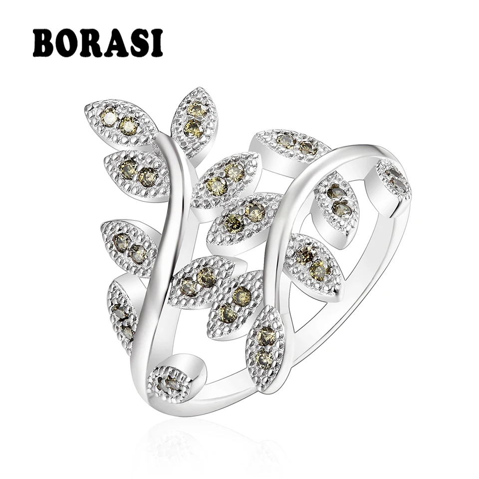

BORASI CZ Ring 925 Sterling Silver Geometric Leaf Shape With Zircon For Women Ring Wedding Party Gift Elegant Fashion Jewelry