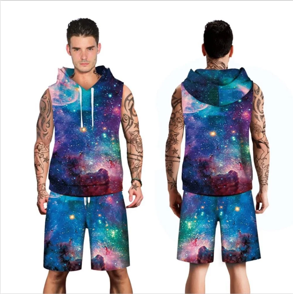 

Hot Sweat Sports Suits Men's Lose Weight Body Shapers Fitness Sportswear Hooded vest+shorts Running GYM Set