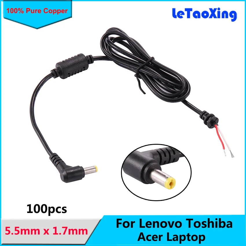 100 шт. DC штекер 5 5*1 7 мм/5 5x1 мм x 1 кабель питания для Lenovo Toshiba Acer BenQ ноутбука DHL