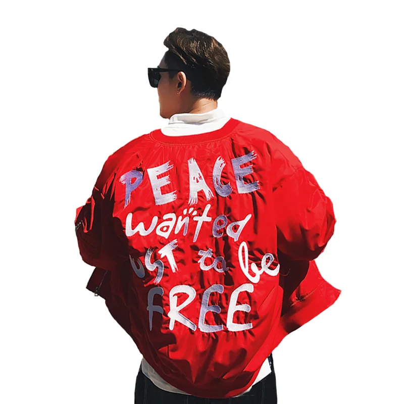 

Spring and Autumn Korean Harajuku Brand Men Bomber Jacket Red Embroidery Baseball Coat MA1 Flying Flight Pilot Outwear