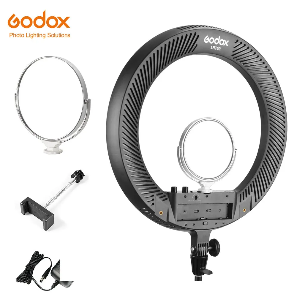 Godox LR160 18W 3300 K-8000 K светодиодный кольцевой светильник, лампа с регулируемой цветовой температурой, светодиодный светильник для фотографии с ЖК-экраном(черный или розовый - Цвет: Черный