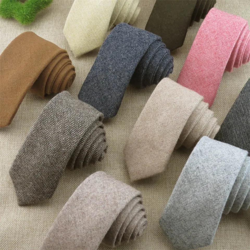 

100% Wool Men's Necktie 6cm Solid Slim Ties For Men Wedding Party Shirt Dress Accessories Christmas Gifts Gravata Cravate