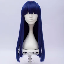 Аниме 60 см длинные прямые синие вечерние волосы Косплей Синтетический Полный парик+ Кепка термостойкие H765364