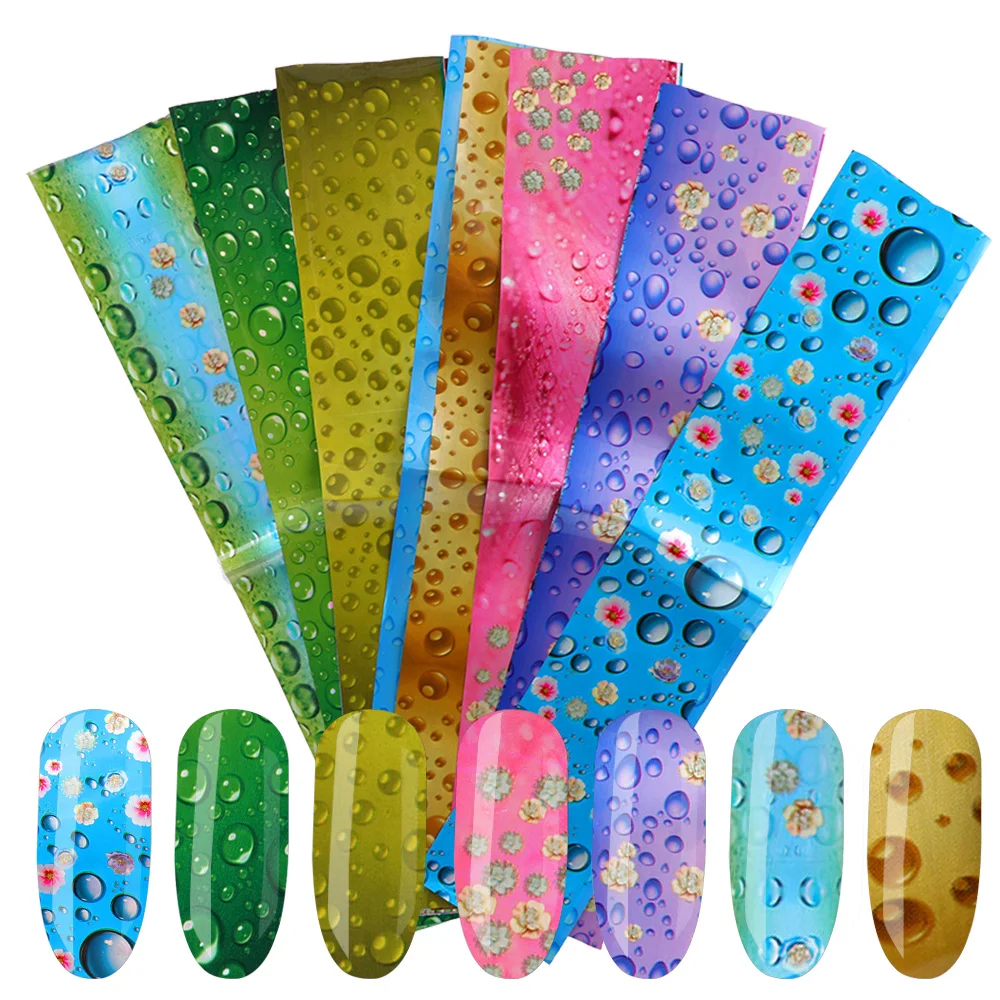 

16pcs Nail Foil Set Water Drop Summer Design Transfer Sticker Nail Art Decoration Candy Color Full Wraps Flake Foil Tips Decals