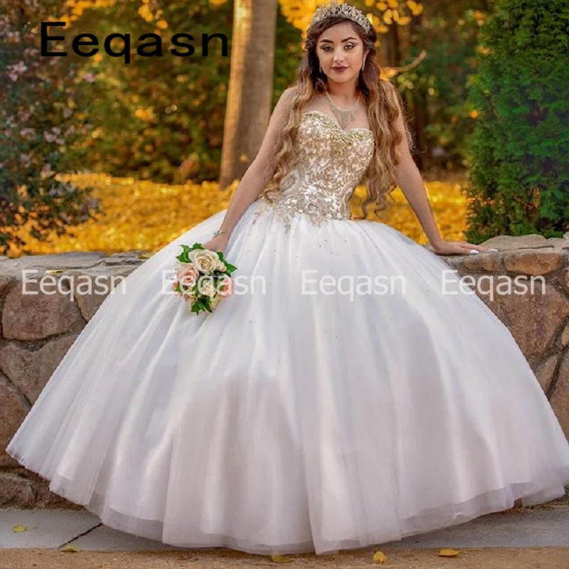 Бальное платье Quinceanera 2020 с золотой аппликацией корсет тюль высокое качество