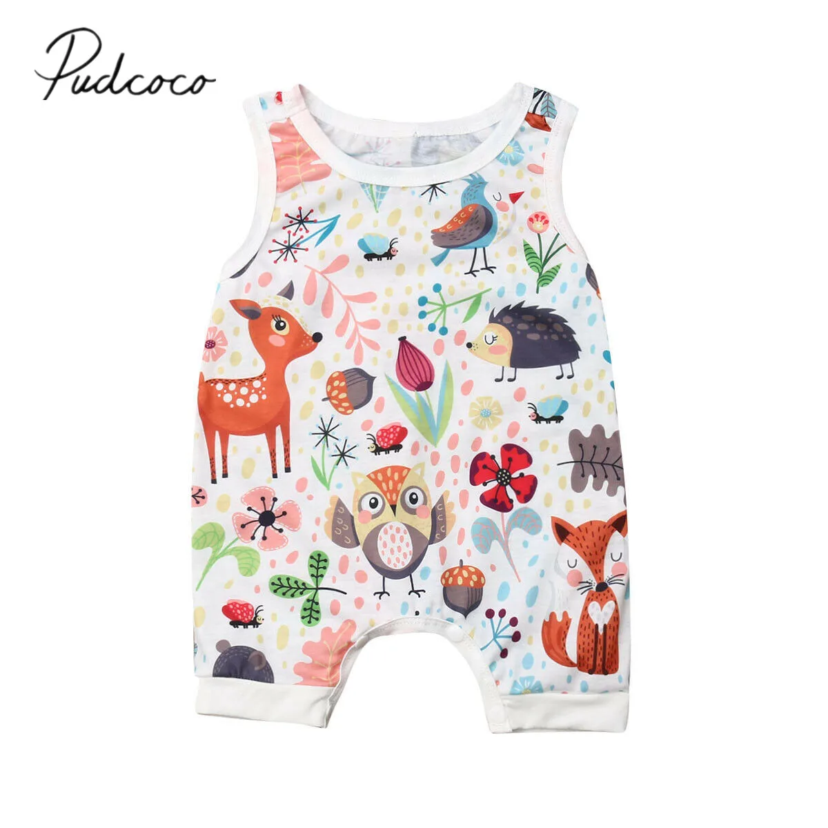 

2019 Baby Summer Clothing Newborn Infant Baby Girl Boys Romper Animal Print Sleeveless Jumpsuit Outfits Clothes Set 0-24M