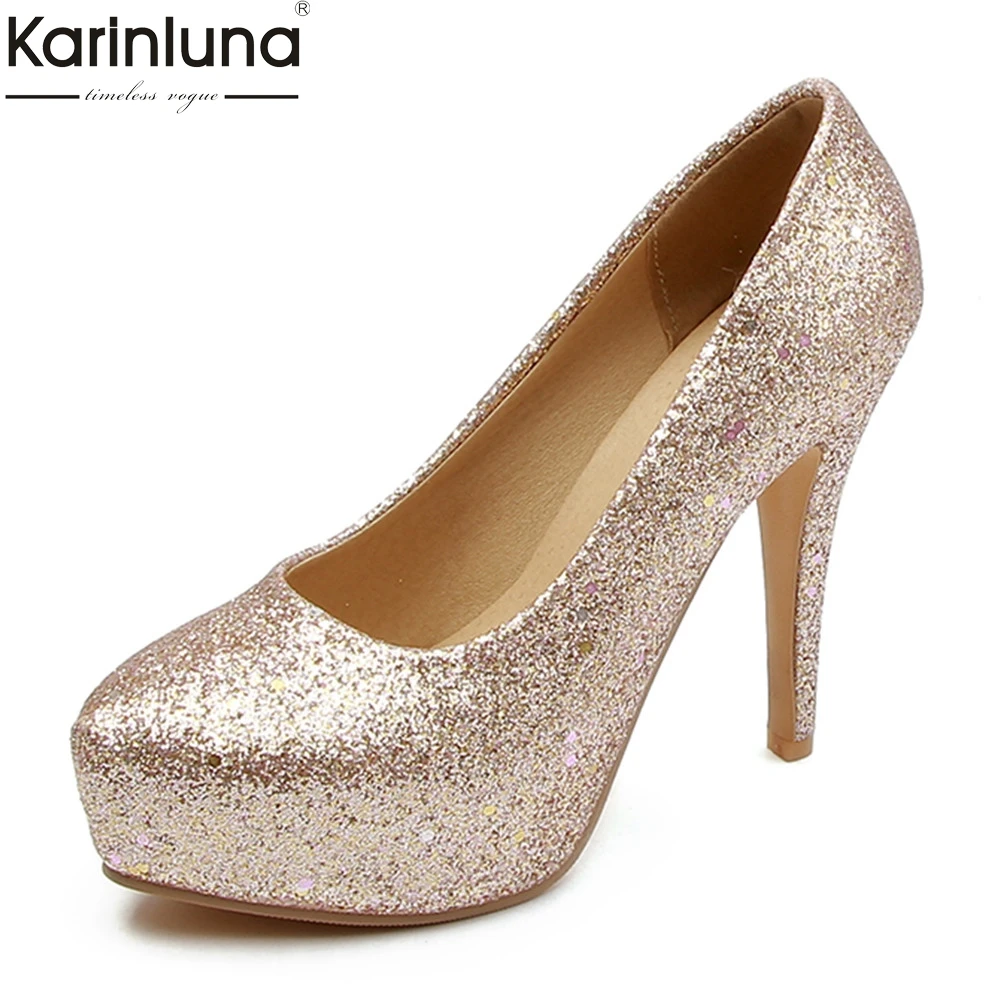 

Karinluna fashion 2018 plus size 32-48 Platform shoes woman pumps slip on high heels party wedding pumps woman shoes female