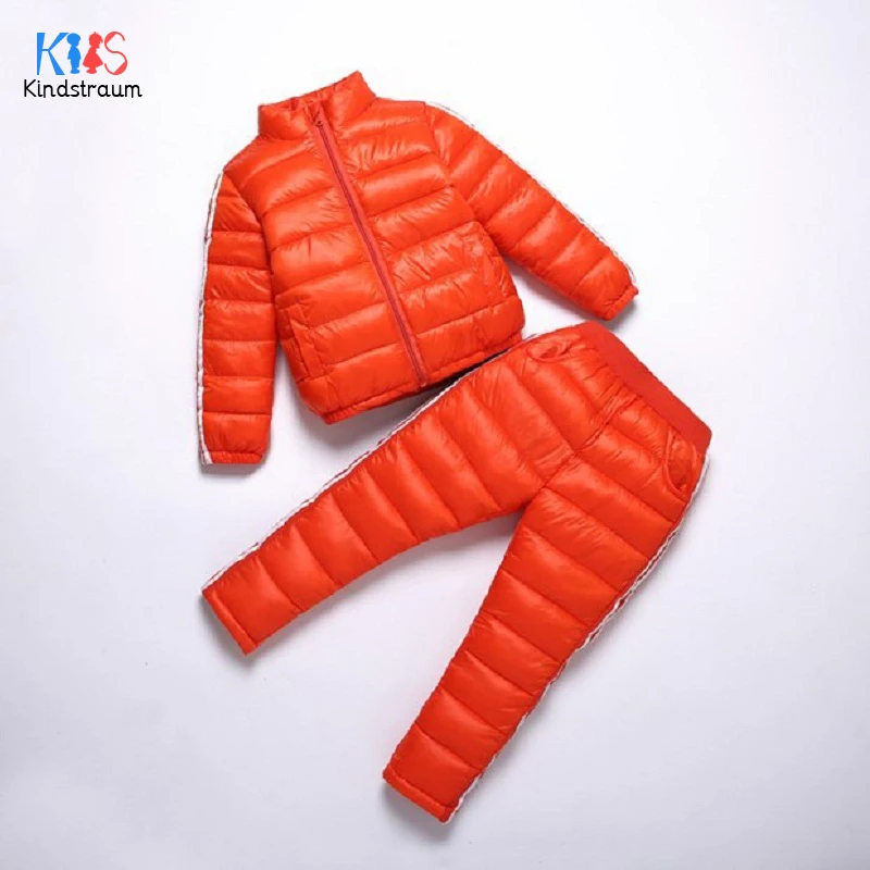 

Kindstraum 2017 New Kids Solid Thick Down Suits Boys & Girls Solid Coats + Pants Winter Children Turtleneck Wear,RC1587