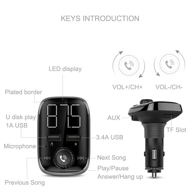 BT74 fm передатчик Aux модулятор Bluetooth громкой связи автомобильный комплект аудио mp3