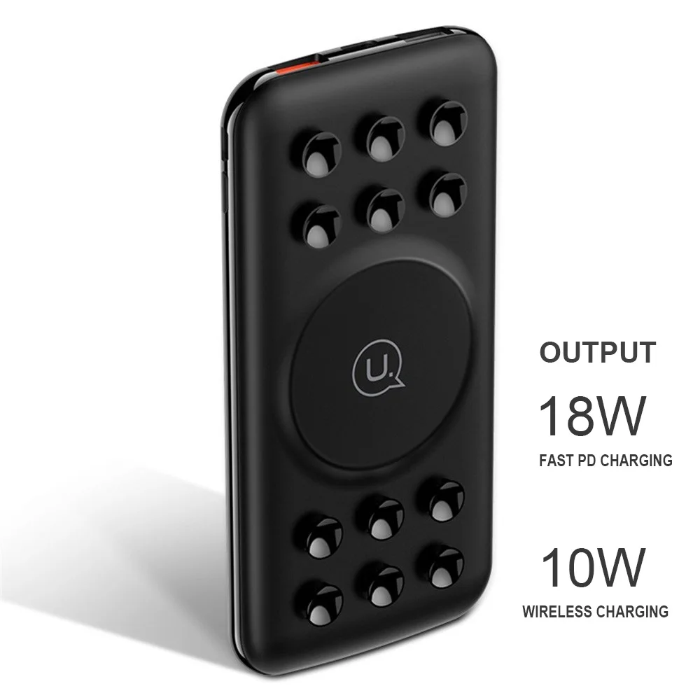 Дешево USAMS большой емкости 10000 mAh power Bank QC3.0 18 W повербанк PD безпроводная зарядка iphone устройство 10 W быстрая зарядка внешний аккумулятор портативное з...