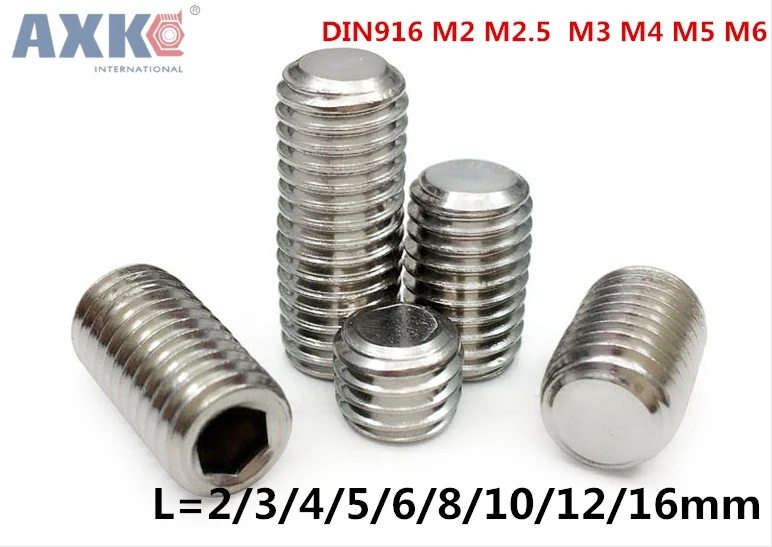 AXK m2.5 grub screw 100PCS DIN916 Stainless Steel 304 M2 M2.5 M3 M4 M5