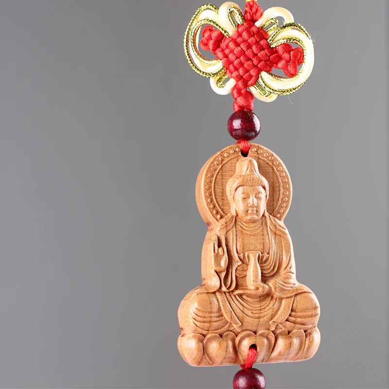 Традиционный брелок для ключей Lucky Wood Buddha Круглый круглый украшение автомобиля