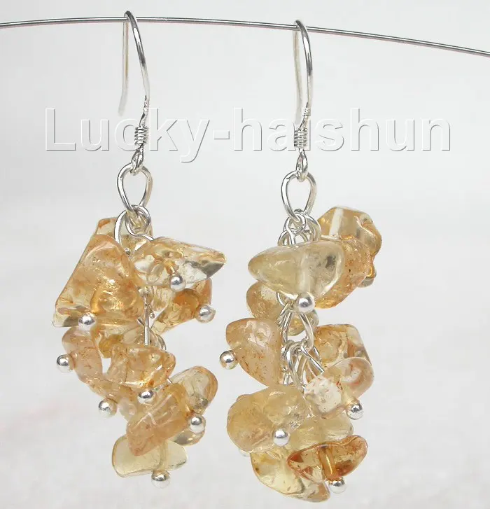 

Free Shipping >>Dangle baroque Genuine 100% natural citrine earrings 925 silver