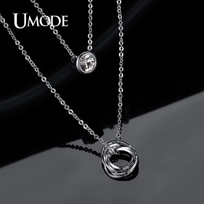 

UMODE 2016 New Link Chain Slide Pendant White Gold Plated Two Layered Pendant Crystal Necklace Jewelry for Women UN0119B