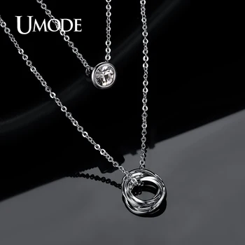 

UMODE 2016 New Link Chain Slide Pendant White Gold Color Two Layered Pendant Crystal Necklace Jewelry for Women UN0119B