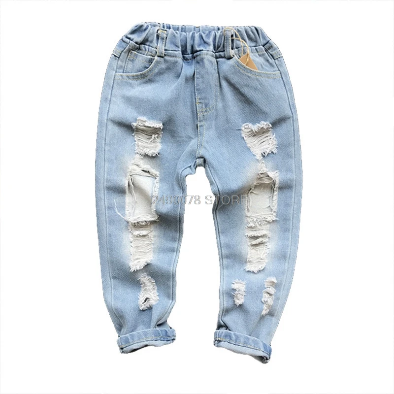

1-6yrs School Boys Clothes Children Broken Hole Jeans Pants New 2019 Baby Girls Jeans Pants Brand Trousers Fashion Jeans