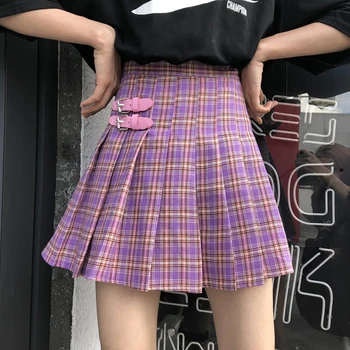 

Women Skirt High Waist Chic Stitching Skirts Preppy Style Summer Student Pleated Skirt Women Cute Sweet Girls Dance Skirt