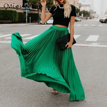 Miguofan Pleated Skirt Women High Waist Long Skirts Loose Streetwear Solid Black White Maxi Skirts Summer Jupe Femme