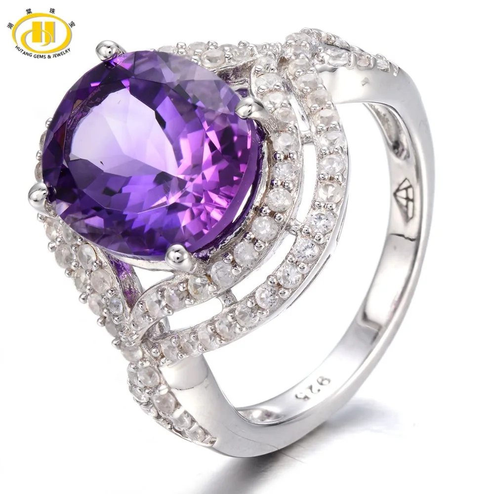 

Hutang 5.02ct Natural Oval Amethyst Solid 925 Sterling Silver Cocktail Ring Gemstone Fine Jewelry Best Gift For Women's