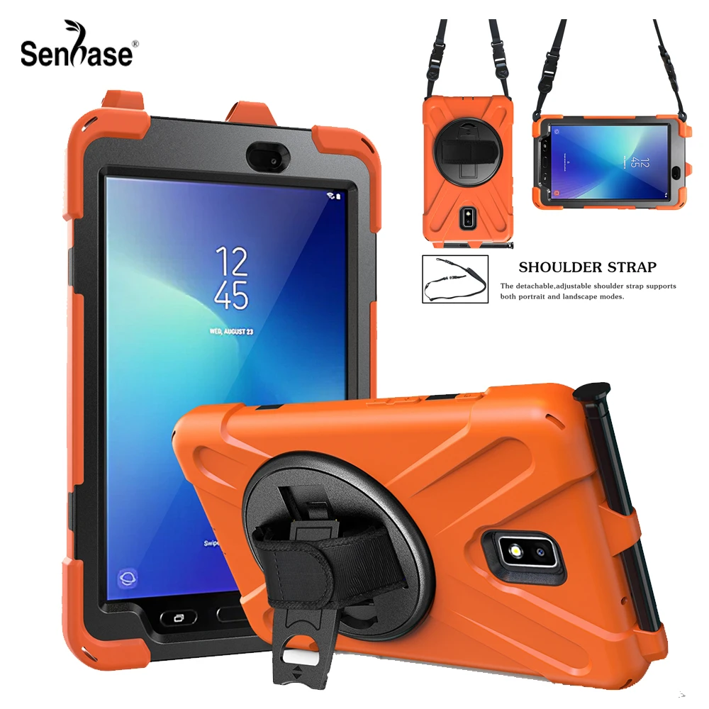 Billig Stoßfest Kids Safe PC Silicon Hybrid Stehen Tablet Abdeckung Für Samsung Galaxy Tab Aktive 2 T390 T395 Fall Mit Schulter strap