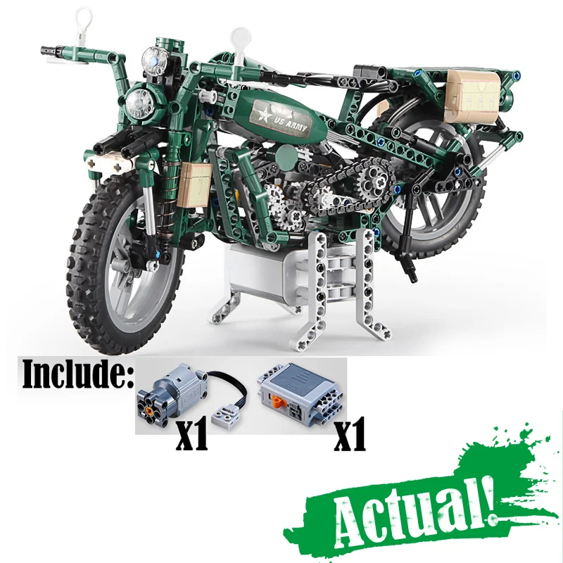 

Power Function Military Motorcycle Technic 550pcs Scale Model with Motor Building Block Brick Toys For Kids compatibleingly