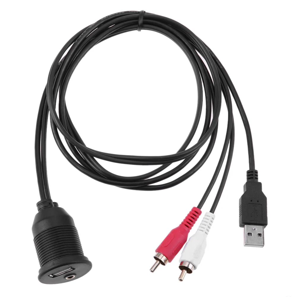 1m Car Dashboard Flush Mount USB AUX 2RCA Socket Extension Lead Panel