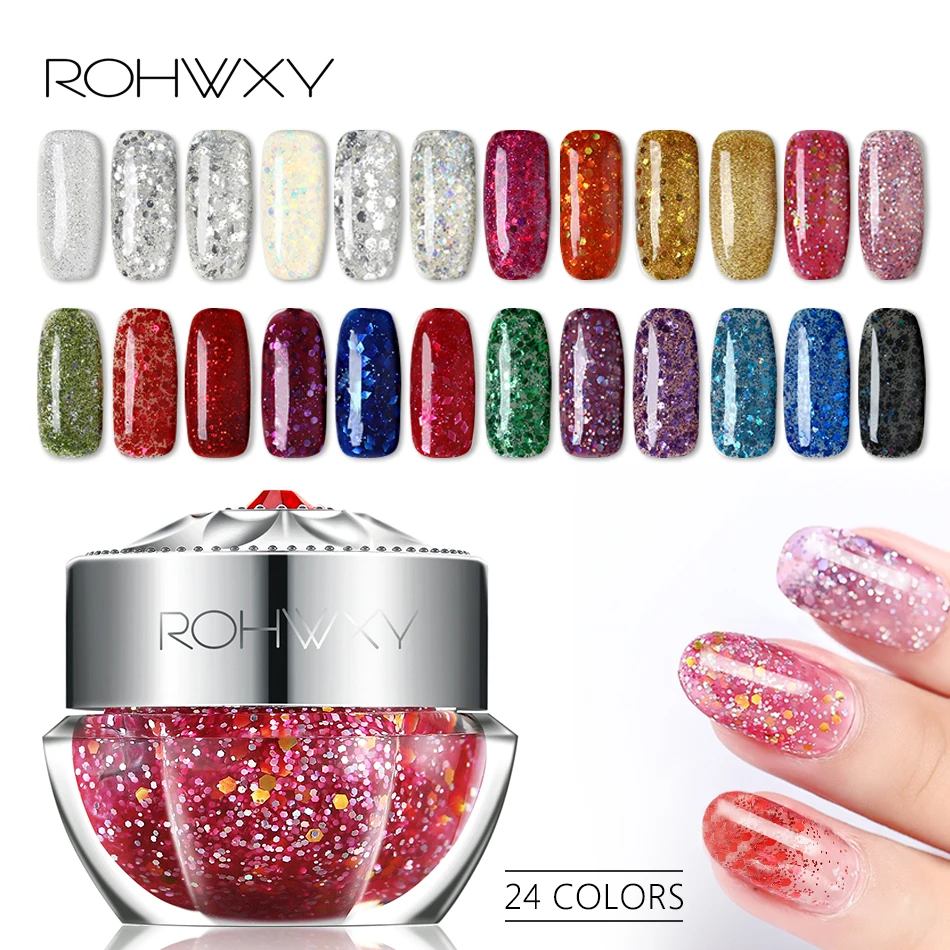 

ROHWXY 10ML Diamond Color Nail Gel UV LED Gel Polish Shining Glitter Sequins Nail Art Gel Polish Long Lasting Polishes Varnish