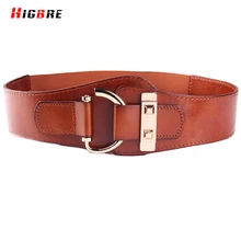 2016 New Fashion Luxury Design Leather Women Plus Elastic Wide Belts For Dresses Down Coat Cummerbund Retro Strap Belt Waist