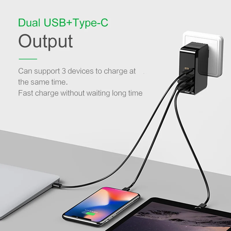 PD быстрое зарядное устройство USAMS US С Тип C & dual usb Выход 5 В/2.4a для IPhone X MacBook Huawei matebook