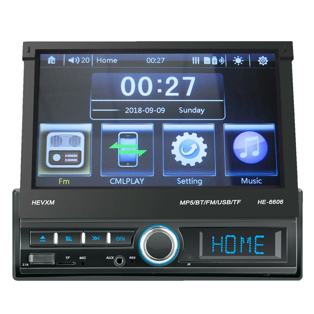 7 Inch Car Stereo Radio Player Retractable Press Screen Bluetooth Mp5 Player Support Rear View Camera(Camera Not Included